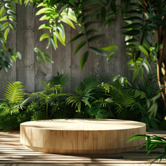 Modern White Podium Amidst Lush Greenery - Tropical Background for Product Display and Branding