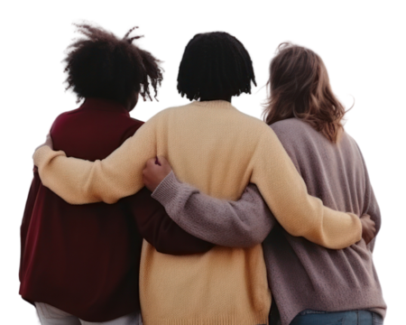 PNG Multiracial friends embracing together outdoors horizon nature. - Powered by Adobe