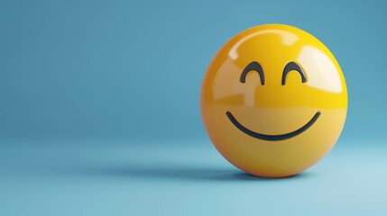 Fototapeta premium Smiling Yellow Emoji on Blue wall Background