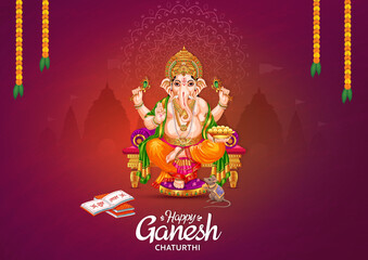  illustration of happy Ganesh Chaturthi the festival of India , creative poster , banner , greetings design.