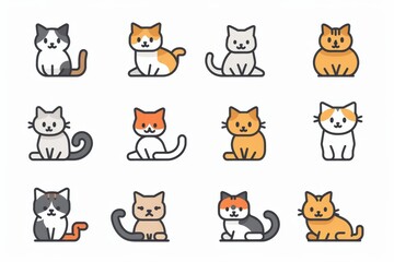 Cat flat icon, minimal kitten symbol, kitty sign isolated, pet pictogram, cat set on white
