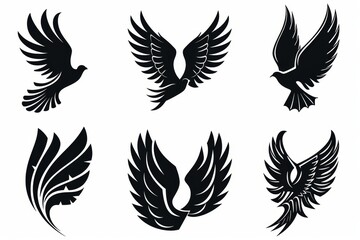 Wings flat icon, angel wings emblem, bird feathers minimal silhouette, pigeon sign, spirituality symbol