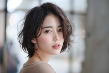 Obraz premium Capture the essence of feminine beauty with our stunning image showcasing a serene woman immersed in a skincare routine. Perfect for beauty blogs, skincare products, and wellness promotions