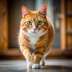 Ginger Cat Walking Towards Camera.