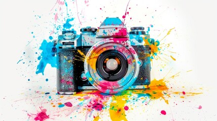 Spray Paint Graffiti Camera Photography icon isolated on white background. Watercolor splashes