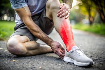 Man Holding His Leg In Pain After Injury.