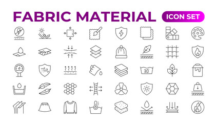Set of Fabric Material line icon set. Fabric Features, Materials, Fabric Business web icons in line style. Product, industry, shop, symbol.
