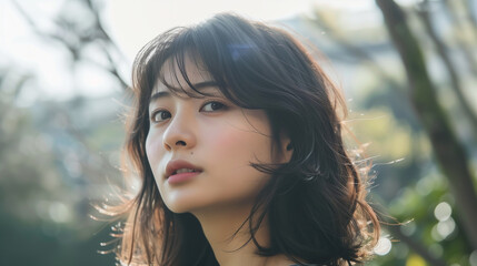 Naklejka premium Capture the essence of feminine beauty with our stunning image showcasing a serene woman immersed in a skincare routine. Perfect for beauty blogs, skincare products, and wellness promotions