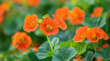 Fototapeta premium Orange nasturtium flowers in garden
