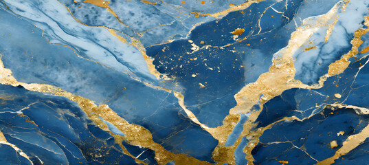 Blue Marble and gold abstract background vector. Marbling wallpaper design with natural luxu. Generative AI.