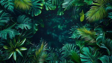 Fototapeta premium A creative frame design with neon tropical leaves forming a border, suitable for highlighting content in a bold and eye-catching way.