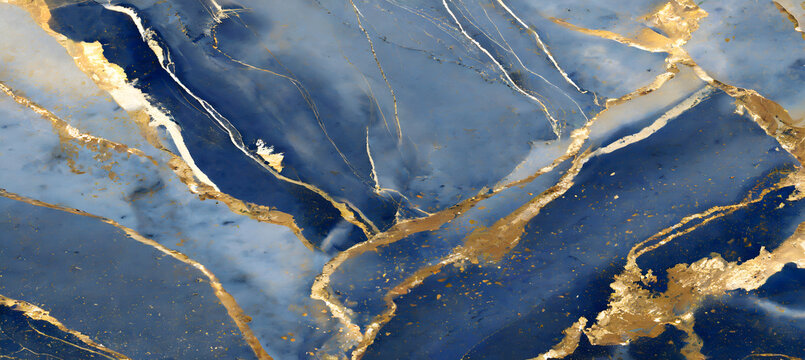 Blue Marble and gold abstract background vector. Marbling wallpaper design with natural luxu. Generative AI.