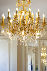 Lustre chandelier ancien en cristal, avec chandelier 