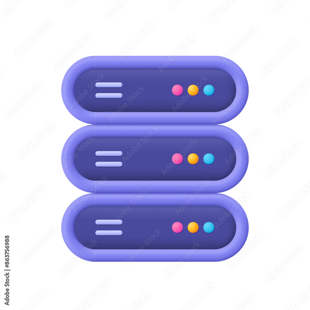 Poster server. data memory and data center. 3d vector icon. cartoon minimal style.