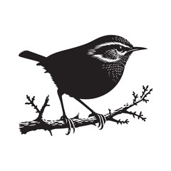 Detailed wren silhouette shape - wren illustration - wren black vector