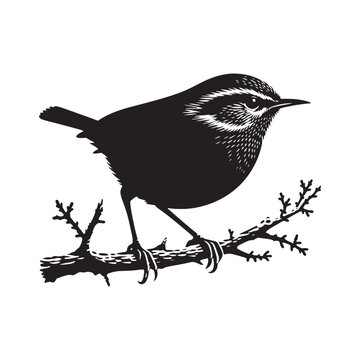 recommend clip art: Detailed wren silhouette shape - wren illustration - wren black vector