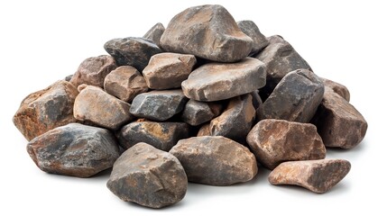 side view on pile of rocks isolated on white background