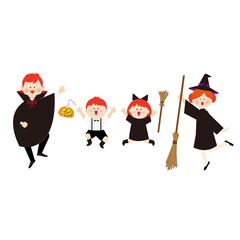 ハロウィンで仮装を楽しむ家族のイラスト
