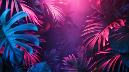 A creative frame illustration combining neon elements with tropical leaf silhouettes, creating a visually striking and modern design.