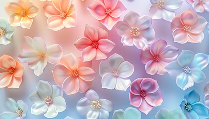 Seamless background with colorful flowers. 3D illustration