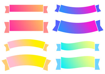 フラットデザインの細い太いタイトルリボン　グラデーションのセット　RGB