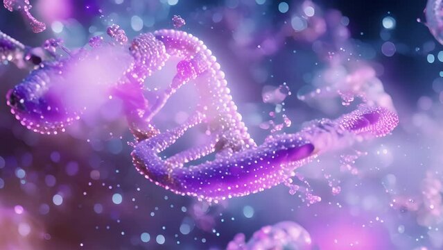 An animation of a gene with exons and introns highlighting the process of splicing where introns are removed and exons are joined together to form a mature mRNA molecule.