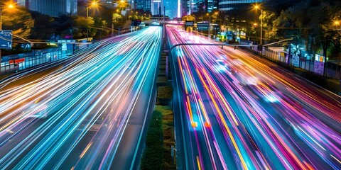 Capturing dynamic light streaks in city traffic through long exposure photography. Concept Long Exposure Photography, Light Streaks, City Traffic, Dynamic Shots, Urban Landscapes