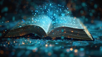 Open Book with Glowing Abstract Shapes