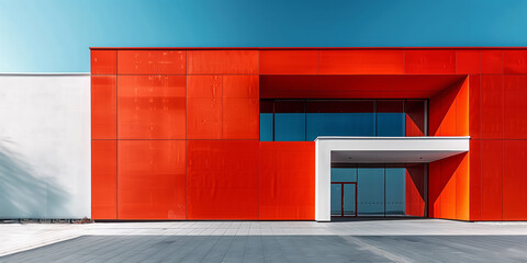 Abstract angled architecture with a red and white minimal design theme
