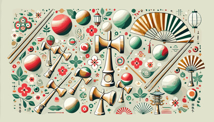 Concept of Japanese traditional Kendama image. Vector illustration.