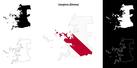 Obraz premium Uwajima (Ehime) outline map set