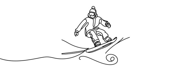 One continuous line drawing of Snowboard sports vector illustration. Snowboard sports design in simple linear continuous style vector concept. Sports themes design for your asset design illustration.