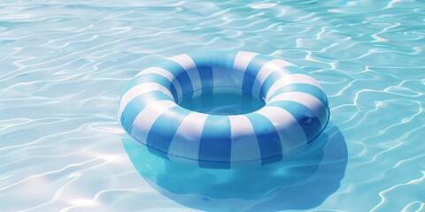 Illustration of a pastel blue striped inflatable ring for leisurely time spent at the beach or pool during the summer season.