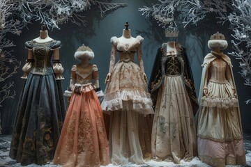 Naklejka premium Frosty Fairy Fashion- Fairy-inspired fashion for youth adapted for a glacial era. Imagine whimsical dresses with layers of tulle and lace, adorned with sparkling embellishments tha
