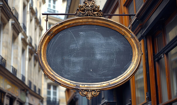 Old empty sign hanging on a building facade in paris