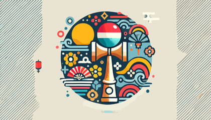 Concept of Japanese traditional Kendama image. Vector illustration.