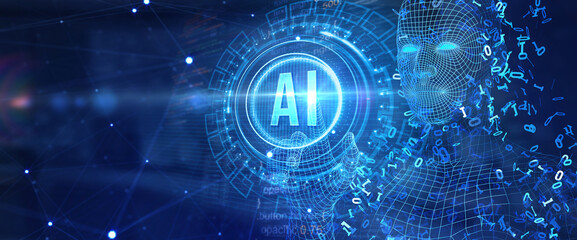 Obraz premium AI Learning and Artificial Intelligence Concept. Business, modern technology, internet and networking concept. 3d illustration