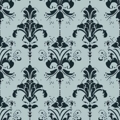 Seamless Damask Pattern. Elegant Blue Vintage Wallpaper Background