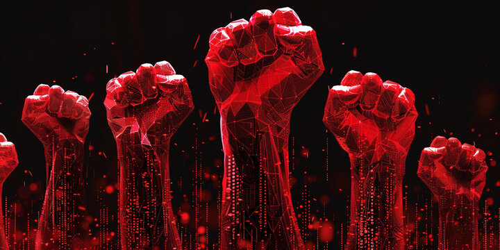 Digital Empowerment Concept Red Raised Fists

