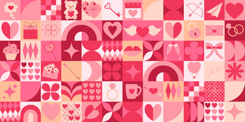 Valentine's Day Love Mosaic: A Collage of Romance. Bauhaus style. Geometric pattern.
