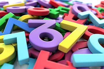 Fototapeta premium A pile of colorful numbers, including the number 67