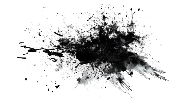 Black color splash, explosion transparent background
