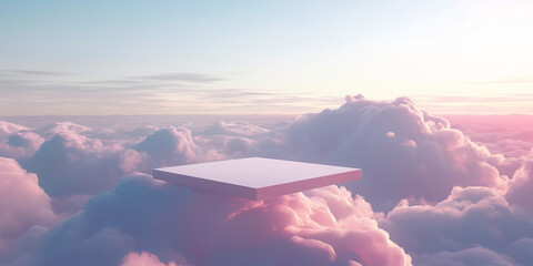 A rendered minimalist podium standing against a dreamy cloud background, perfect for product...