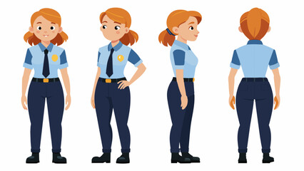Obraz premium Professional Female Security Guard Character in Multiple Poses: Front, Side, Back 