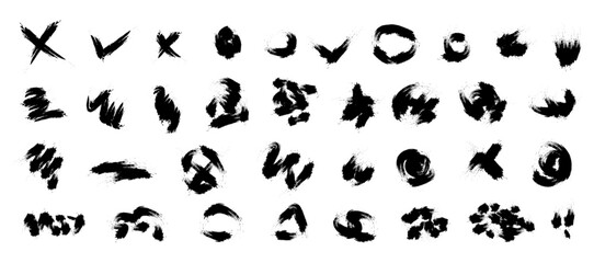 Paint Brush Element Set. Black ink abstract grunge messy shapes. (Full Vector)
