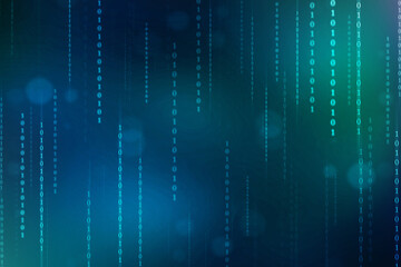 Binary Code Background, Internet Data, Big data communication background, Digital Abstract technology background, flowing number one and zero text in binary code format in technology background.
