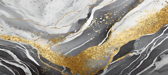 Obraz premium Minimalist gray marble canvas abstract painting background with gold texture. Generative AI.
