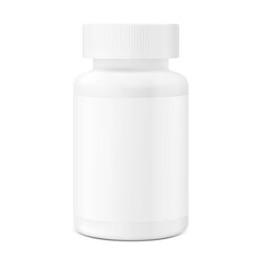 Plastic bottle jar mockup for chews treats, gummy, additives. Vector illustration isolated on white background. Can be use for template your design, presentation, promo, ad. EPS10.