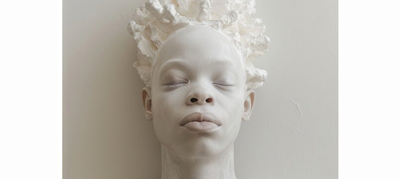 portrait of albino black skin woman, banner 