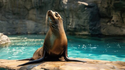 Fototapeta premium Sea lion basking in the sun at the zoo